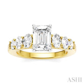 1 Ctw Emerald Shape Oval and Round Cut Diamond Semi-Mount Engagement Ring in 14K Yellow and White Gold